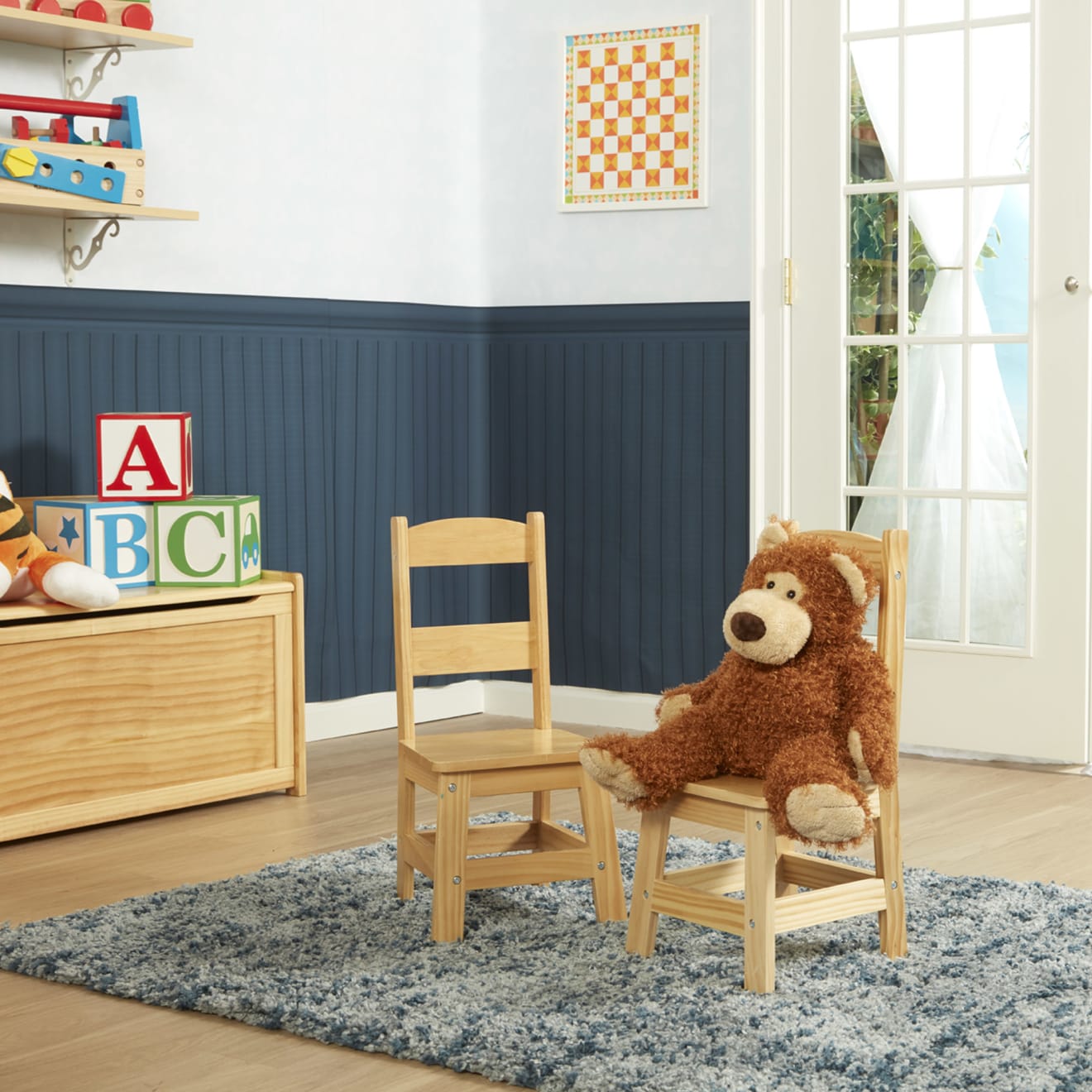 Pair of Solid Wood Chairs 2-Piece Set